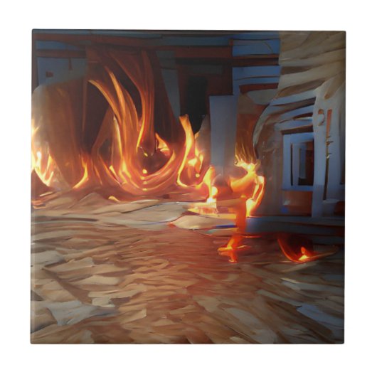 Vuur in de abstracte houten huiskunst tegeltje (Voorkant)