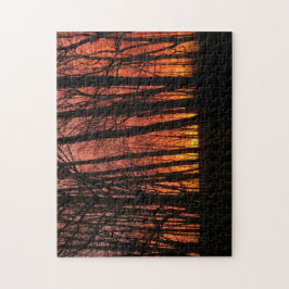 Vuur in de hemel bos zonsondergang legpuzzel