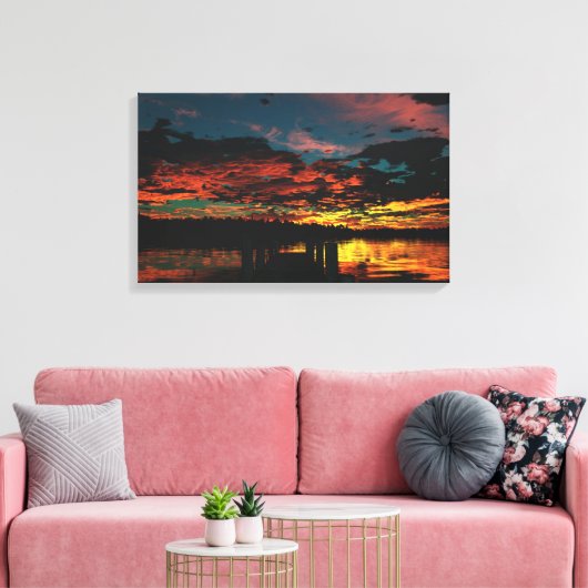Vuur in de lucht canvas afdruk (Insitu (Woonkamer))