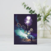 "Vuur in de lucht" Vuurwerk Waterverf Kunst Briefkaart (Staand voorkant)