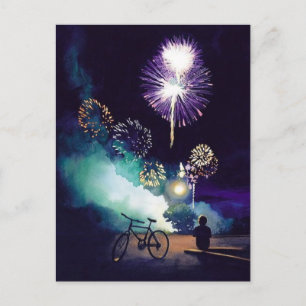 "Vuur in de lucht" Vuurwerk Waterverf Kunst Briefkaart