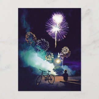 "Vuur in de lucht" Vuurwerk Waterverf Kunst Briefkaart