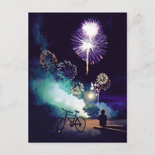 "Vuur in de lucht" Vuurwerk Waterverf Kunst Briefkaart (Voorkant)