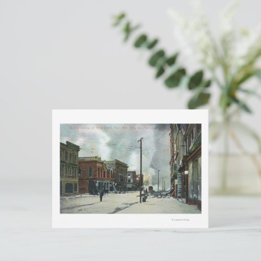 Vuur in derde straat, aardbeving 1906 briefkaart (Staand voorkant)
