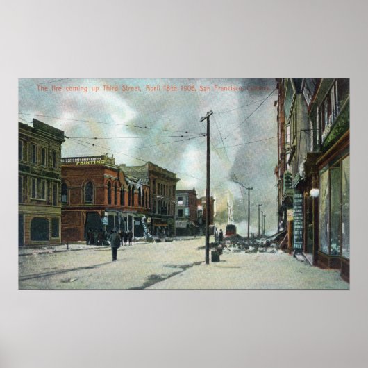 Vuur in derde straat, aardbeving 1906 poster (Voorkant)
