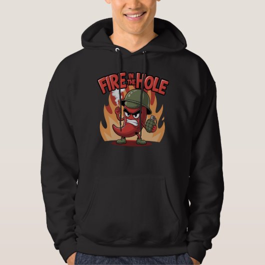 Vuur in het Gat Pittige Chili Pepper Grappig Eten Hoodie (Voorkant)