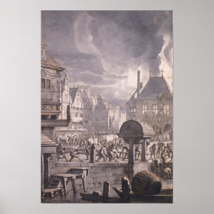 Vuur in het oude stadhuis in Amsterdam Poster