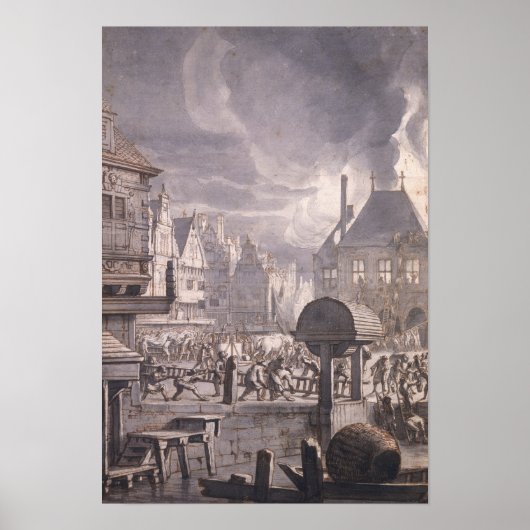 Vuur in het oude stadhuis in Amsterdam Poster (Voorkant)