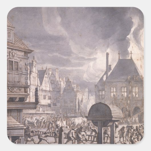 Vuur in het oude stadhuis in Amsterdam Vierkante Sticker (Voorkant)