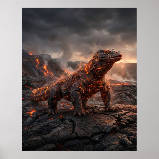 Vuur Komodo Vulkanische Wasteniaal Poster (Voorkant)