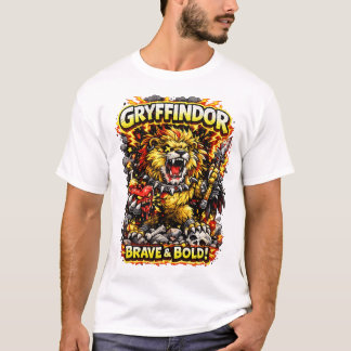 Vuur Leeuw Crest – Dappere & Stoute Fantasie Masco T-shirt