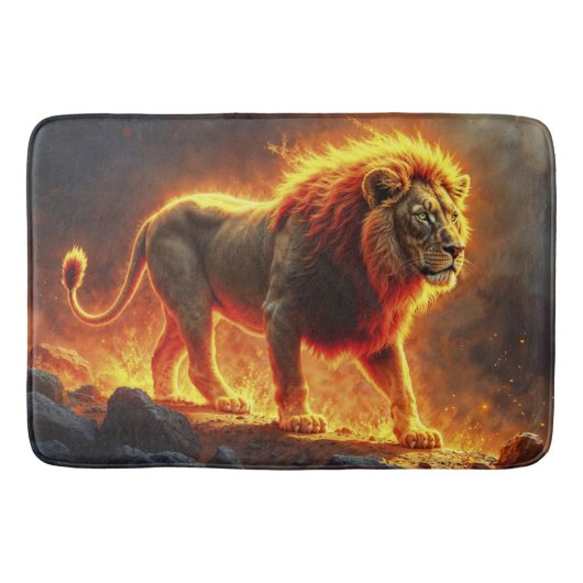 Vuur Leeuw helse landschap vlammende manen kunst Badmat (Voorkant)