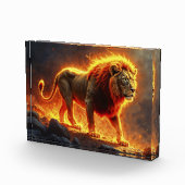 Vuur Leeuw helse landschap vlammende manen kunst Fotoblokken (Rechts)