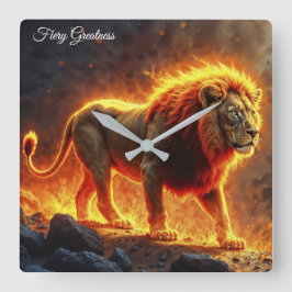 Vuur Leeuw helse landschap vlammende manen kunst Vierkante Klok
