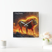 Vuur Leeuw helse landschap vlammende manen kunst Vierkante Klok (Huis)