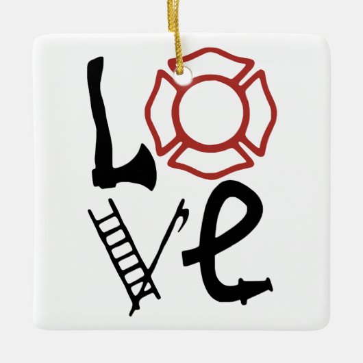 Vuur LIEFDE met bijl, Maltezer Kruis, Ladder, Pike Keramisch Ornament (Voorkant)