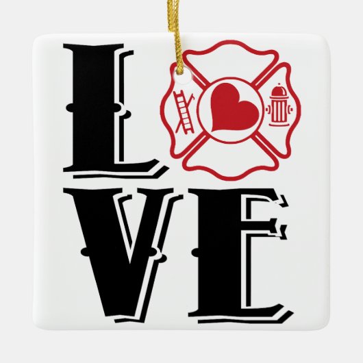 Vuur liefde met Maltezer Kruis en Hart Keramisch Ornament (Voorkant)