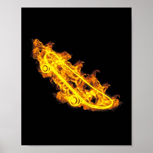 Vuur Longboard Skateboard Vlammende Skater Skatebo Poster (Voorkant)