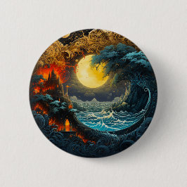 Vuur Maan Wave Yin Yang Martial Arts Ronde Button 5,7 Cm