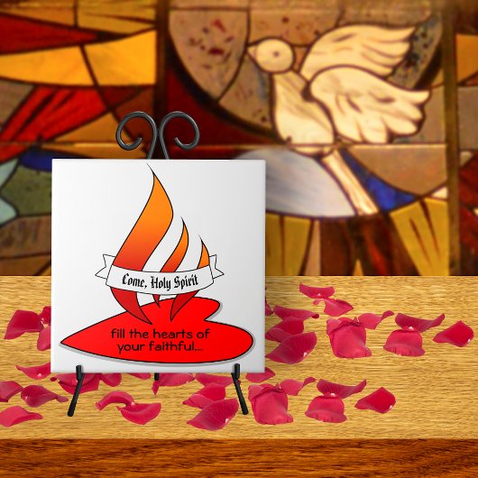 Vuur of vlam en hart met Citaat Pentecost Tegeltje