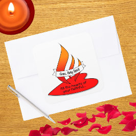 Vuur of vlam en hart met Citaat Pentecost Vierkante Sticker