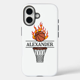 Vuur op! Gepersonaliseerde Fire Basketball Kinder  iPhone 16 Hoesje