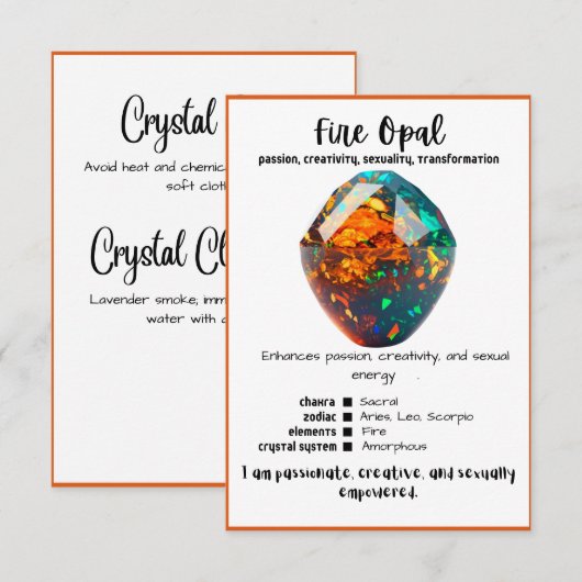 Vuur Opal Crystal Betekenis Kaart (Voorkant / Achterkant)