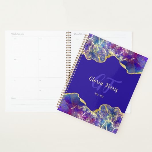 Vuur Opal Levendige Paarse en Gouden Marmeren Kuns Planner (Display)