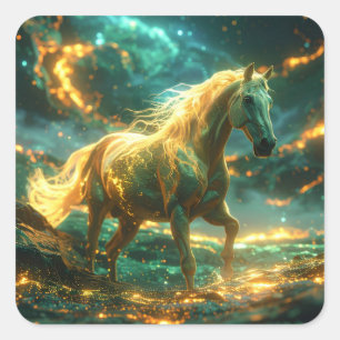 VUUR PAARD - CHINESE ZODIAC - VIERKANTE STICKER