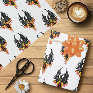 Vuur Phoenix Rijzende Vuurvogel Zwarte Stam Vlamme Cadeaupapier
