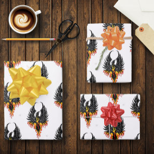 Vuur Phoenix Rijzende Vuurvogel Zwarte Stam Vlamme Inpakpapier Vel