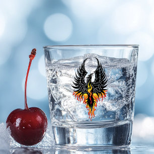 Vuur Phoenix Rijzende Vuurvogel Zwarte Stam Vlamme Shot Glas
