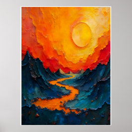 Vuur Rivier: Impasto Olie Schilderij Poster