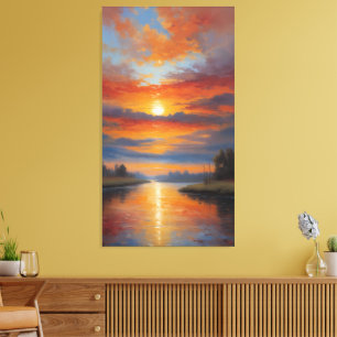 Vuur Rivier: Serene Zonsondergang Reflecties Canvas Afdruk
