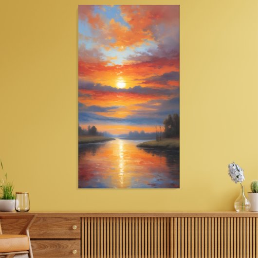 Vuur Rivier: Serene Zonsondergang Reflecties Canvas Afdruk (Insitu (Woonkamer))