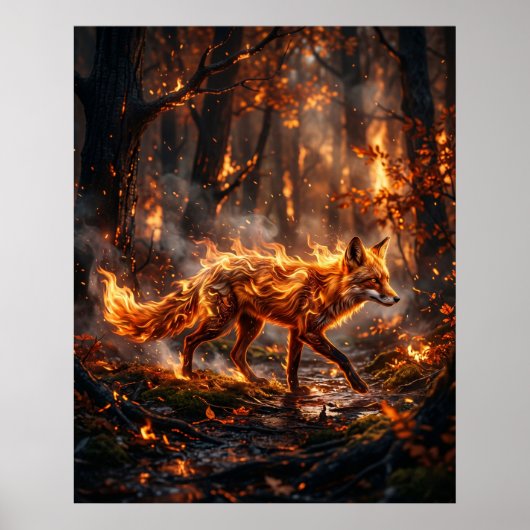 Vuur Rood Vos Gloeiend Bos Poster (Voorkant)