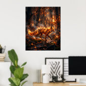 Vuur Rood Vos Gloeiend Bos Poster (Thuiskantoor)