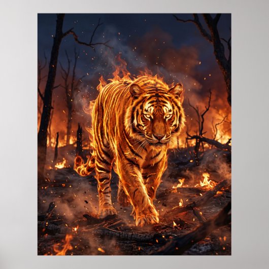 Vuur Tijger Brandende Wildernis Poster (Voorkant)