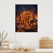 Vuur Tijger Brandende Wildernis Poster (Keuken)