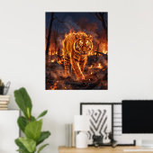 Vuur Tijger Brandende Wildernis Poster (Thuiskantoor)