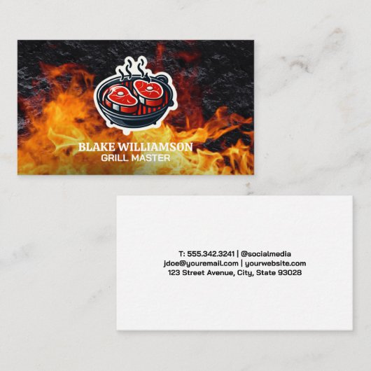 Vuur Vlam Biefstuk op Grill Pit Logo Visitekaartje (Voorkant / Achterkant)