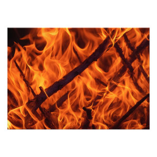 Vuur vlammacro in open haard foto afdruk