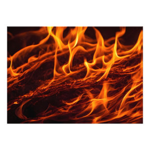 Vuur vlammacro in open haard foto afdruk