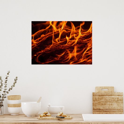 Vuur vlammacro in open haard poster (Keuken)