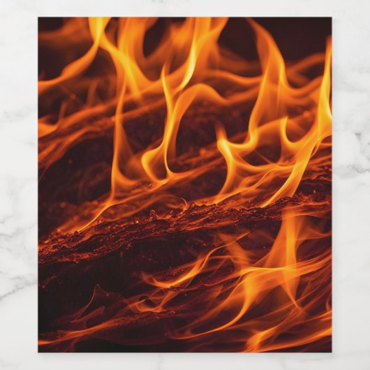 Vuur vlammacro in open haard wijn etiket (Enkel label)