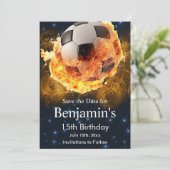Vuur Voetbal, Football, Voetbal Verjaardag Save The Date (Staand voorkant)