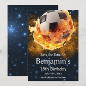 Vuur Voetbal, Football, Voetbal Verjaardag Save The Date (Voorkant / Achterkant)