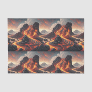 Vuur Vulkaan Stromende Lava Landschap Patroon Kuns Tissuepapier