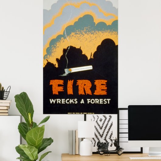 Vuur wrakt een bos poster (Thuiskantoor)