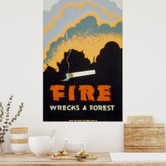 Vuur wrakt een bos poster (Keuken)